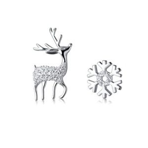 Sterling Silver Dainty Deer & Snowflake Earrings